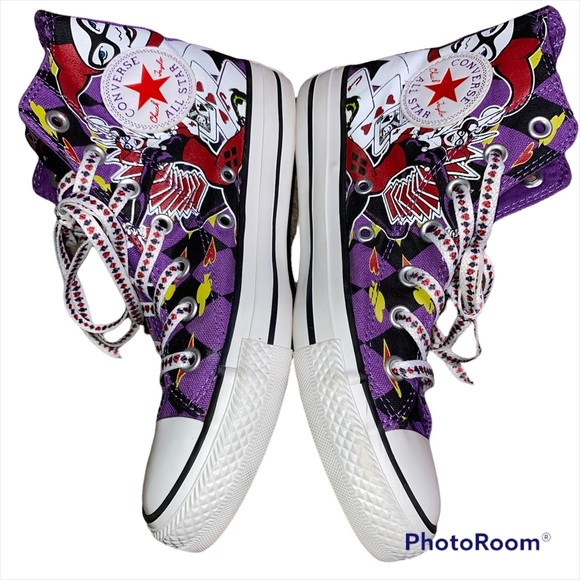 *SOLD* Converse Chuck Taylor DC Comics Harley Quinn High Top Sneakers Size 5/7 - Picture 3 of 13